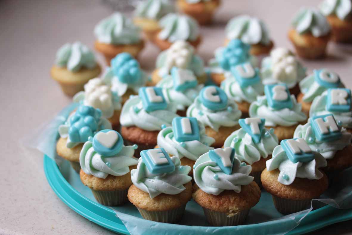 Baby Shower Mini Cup Cakes w/Lemon Frosting, but blue…